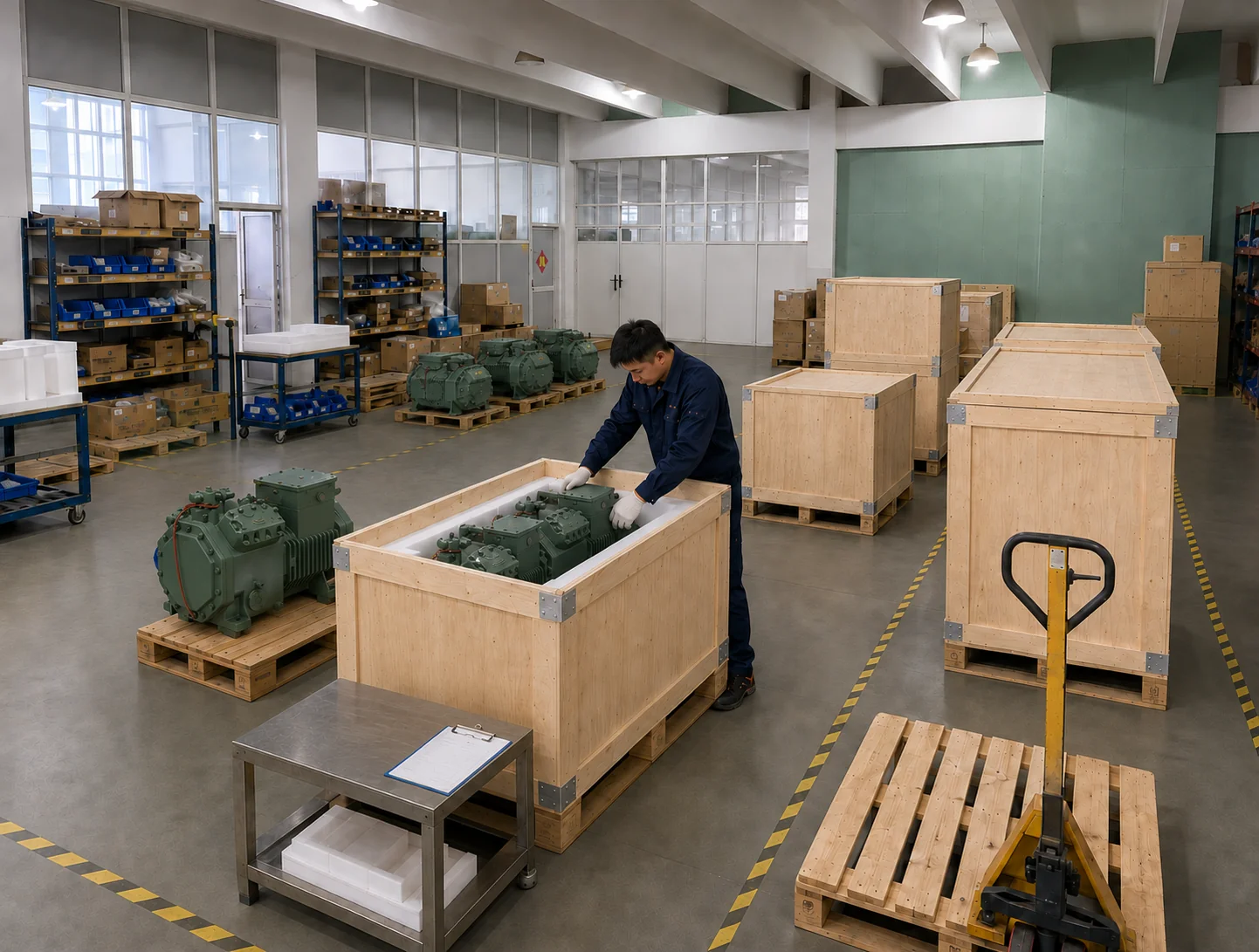 Export packing of semi-hermetic reciprocating compressors